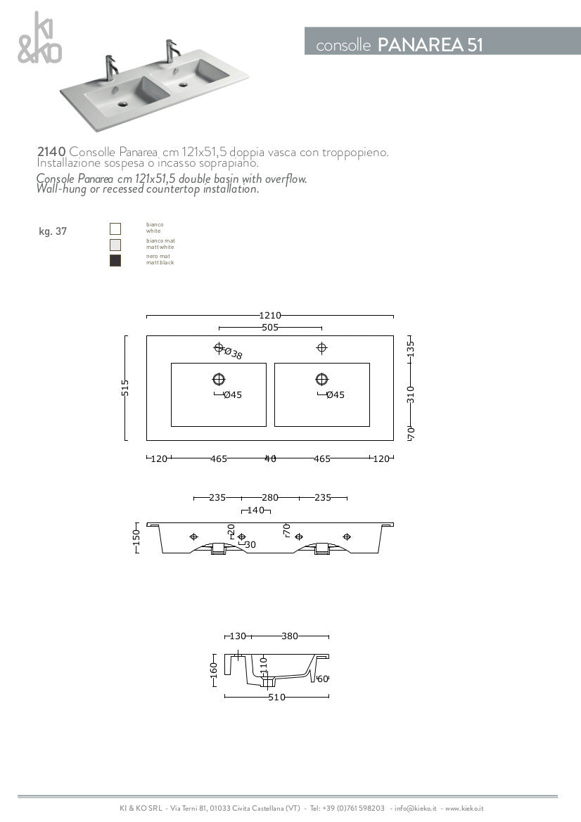 Consolle doppia vasca cm 121x51.5 Panarea 51