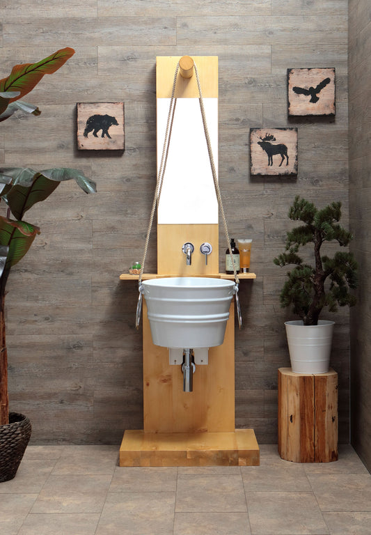 STRUCTURE DE PLANCHER EN BOIS AVEC MIROIR ET BAIGNOIRE