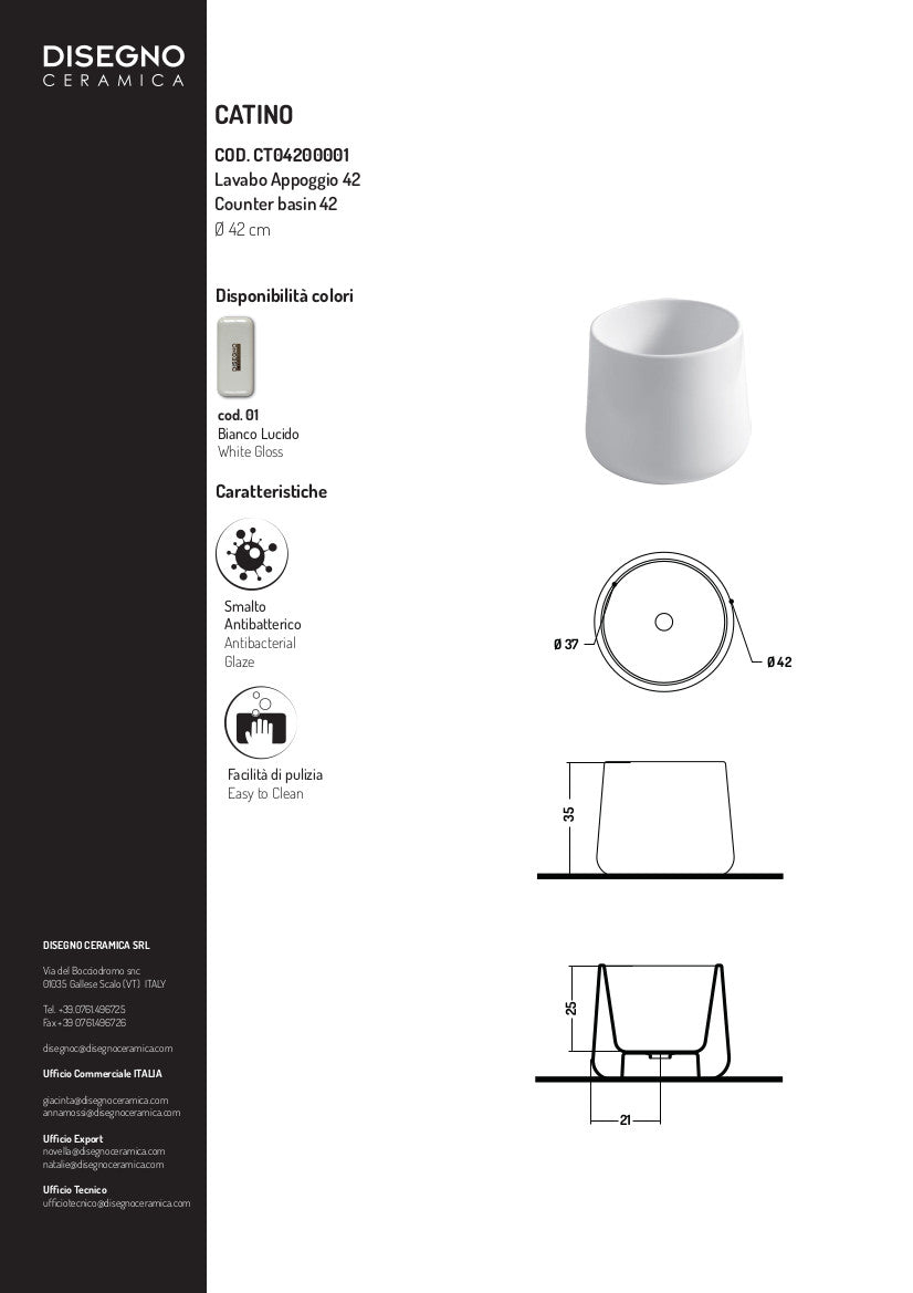 Lavabo Appoggio cm 42 Catino