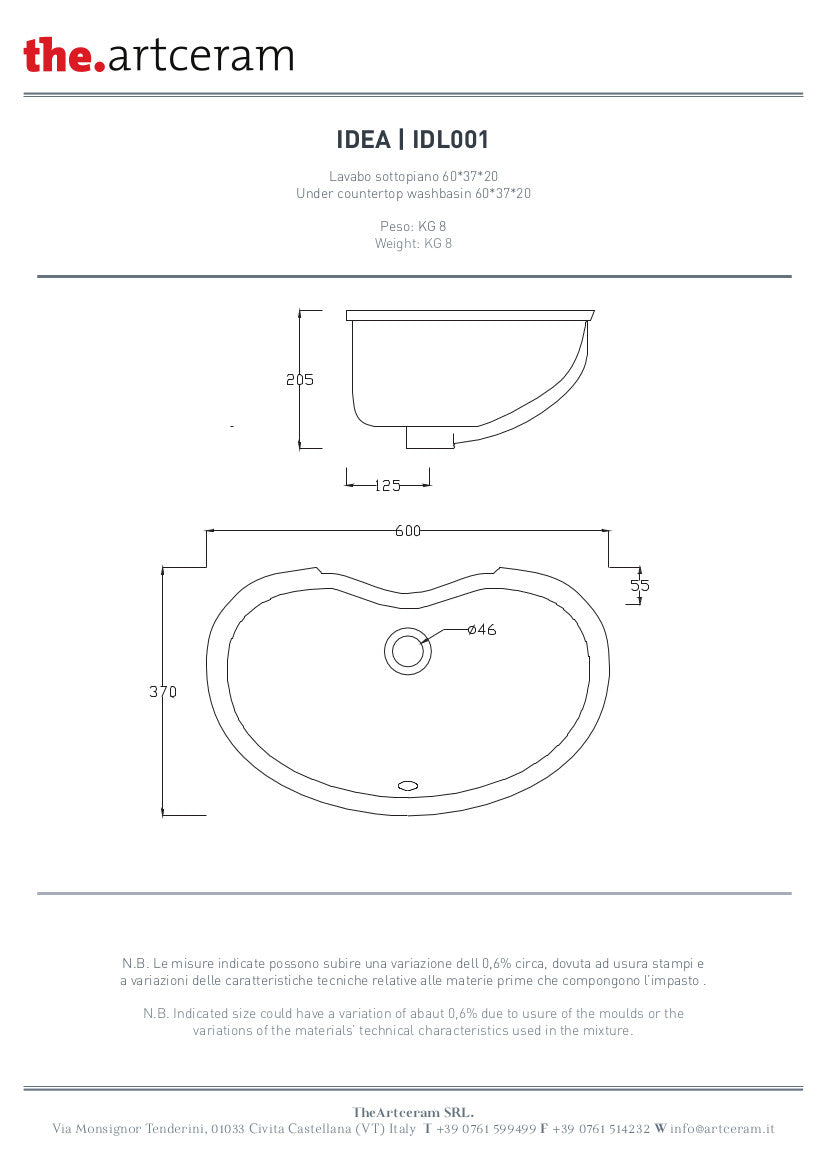 Lavabo sottopiano cm 60x37 Idea