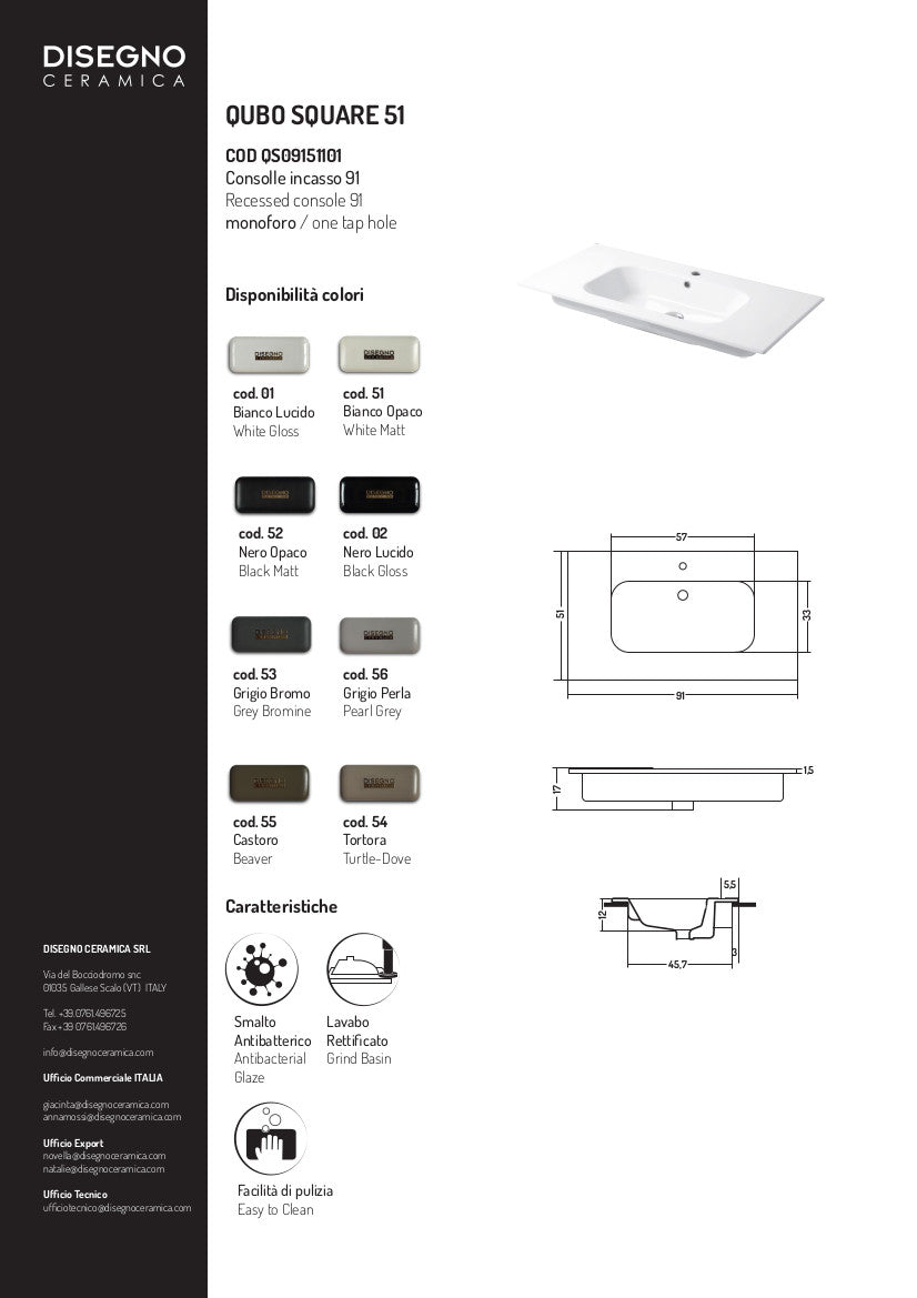 Console carrée intégrée Qubo 91 cm