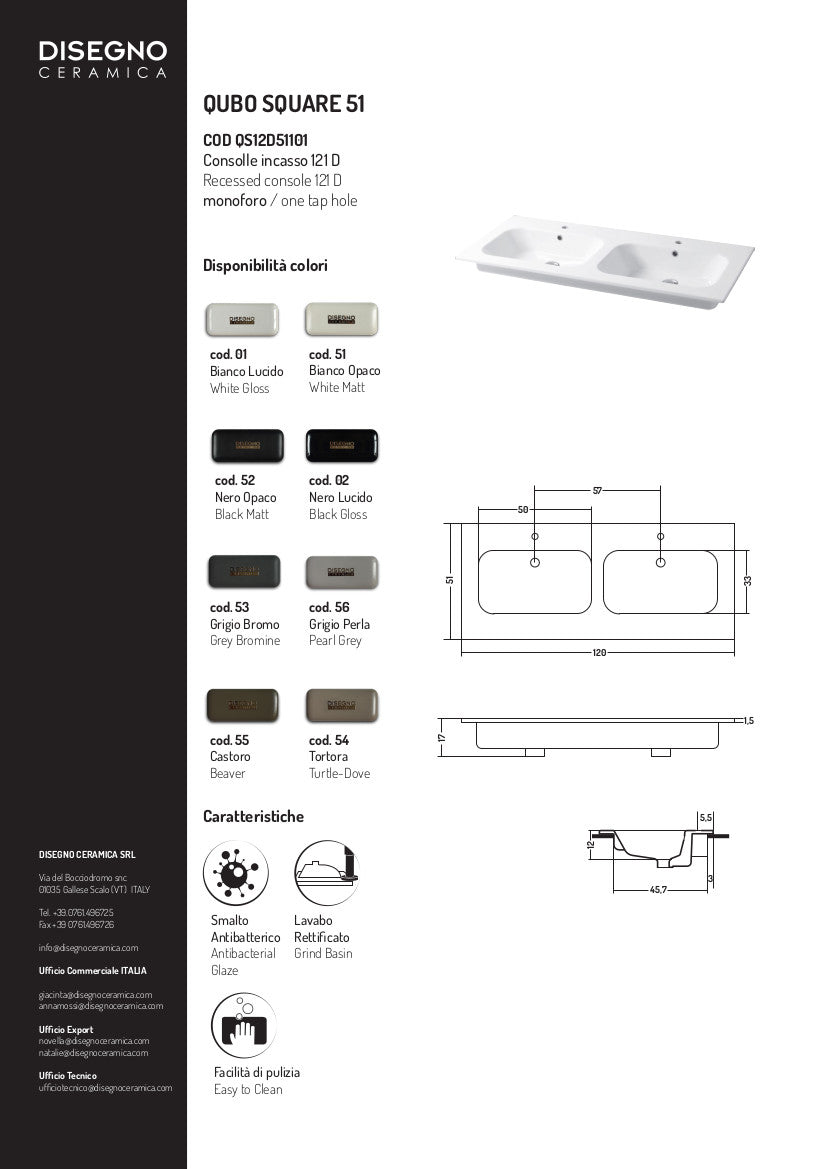 Console encastrée carrée Qubo 121 cm avec double vasque