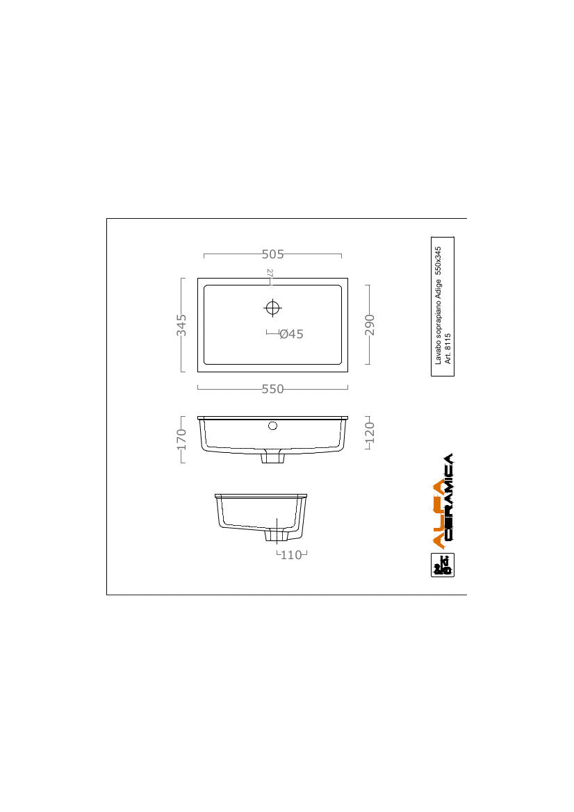 Lavabo Sottopiano cm 55x34.5 Adige