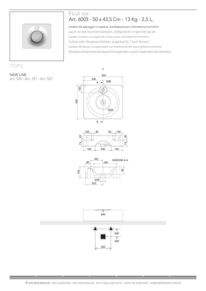 Lavabo appoggio/sospeso Fuji con foro