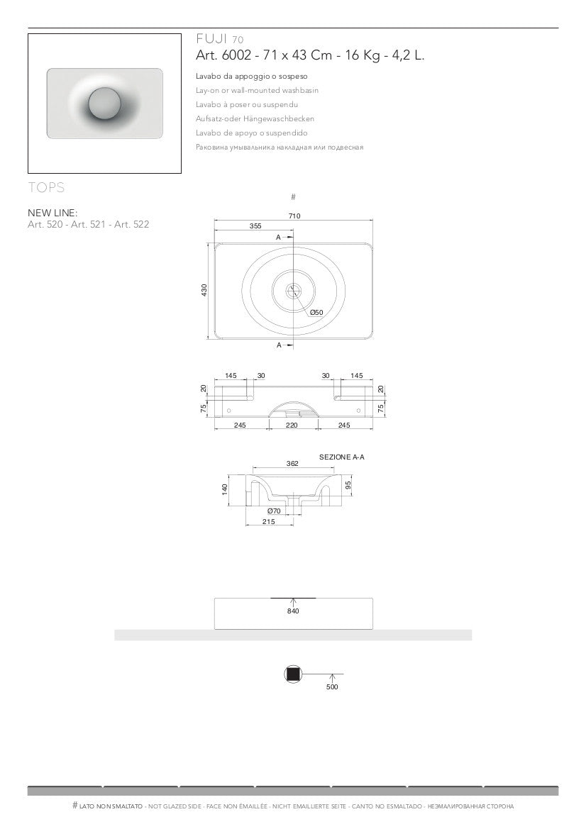 Lavabo appoggio/sospeso Fuji senza foro