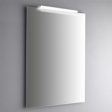 Miroir rectangulaire à bord poli, 80x60 avec lampe en aluminium chromé.