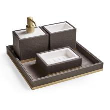 Set 4 pièces, Savon, Brosse, Distributeur Plateau Milano Bronze Satin Mat