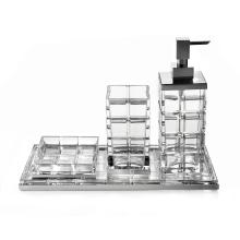 Set 4 pièces, Savon, Brosse, Distributeur Plateau Palace Crystal