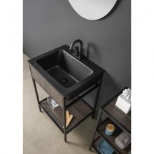 Meuble pour lavabo avec évier noir en céramique et étagère Skema