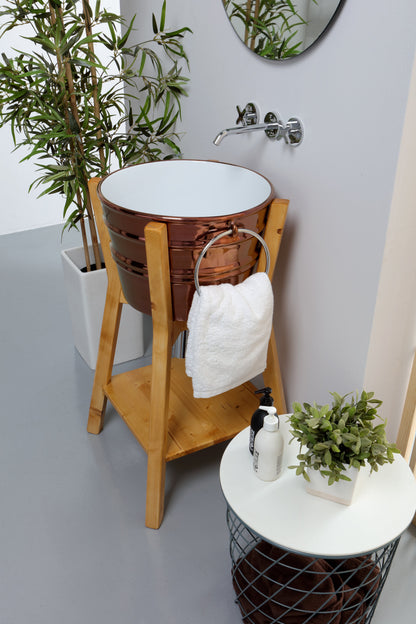 Vasque mi-haute sur pied avec cadre en bois