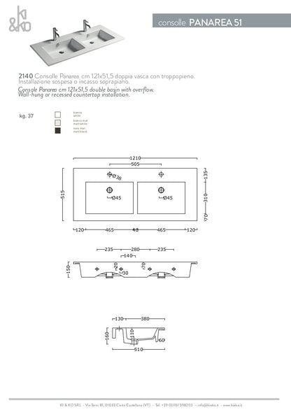 Consolle doppia vasca cm 121x51.5 Panarea 51
