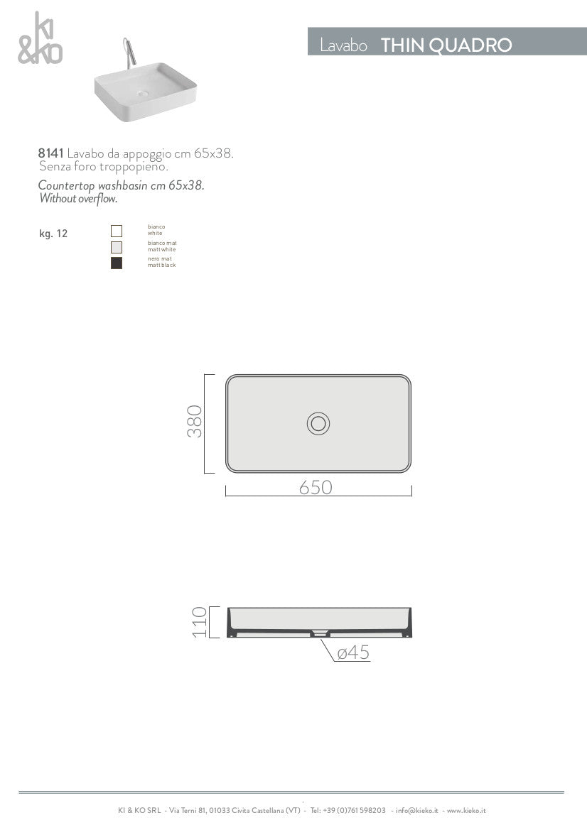 Lavabo quadrato da appoggio bordo fino Thin 38