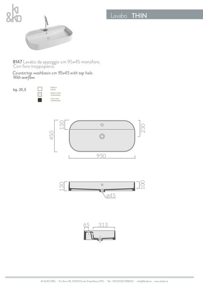 Lavabo da appoggio bordo fino Thin 45