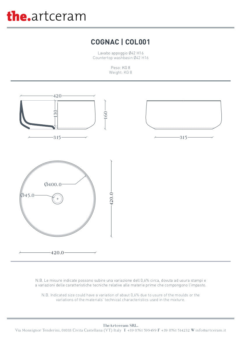 Lavabo Appoggio Cognac 42 Marmi & Graniglie
