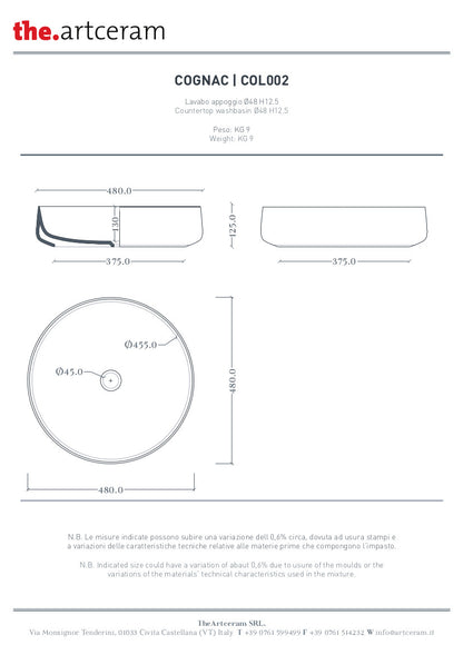 Lavabo Appoggio Cognac 48 Marmi & Graniglie