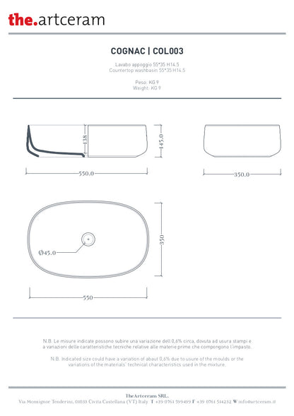 Lavabo Appoggio 55x35 Cognac Marmi & Graniglie