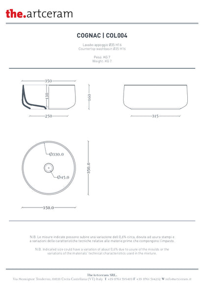 Lavabo Appoggio Cognac cm 35 Marmi & Graniglie