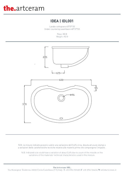 Lavabo sottopiano cm 60x37 Idea