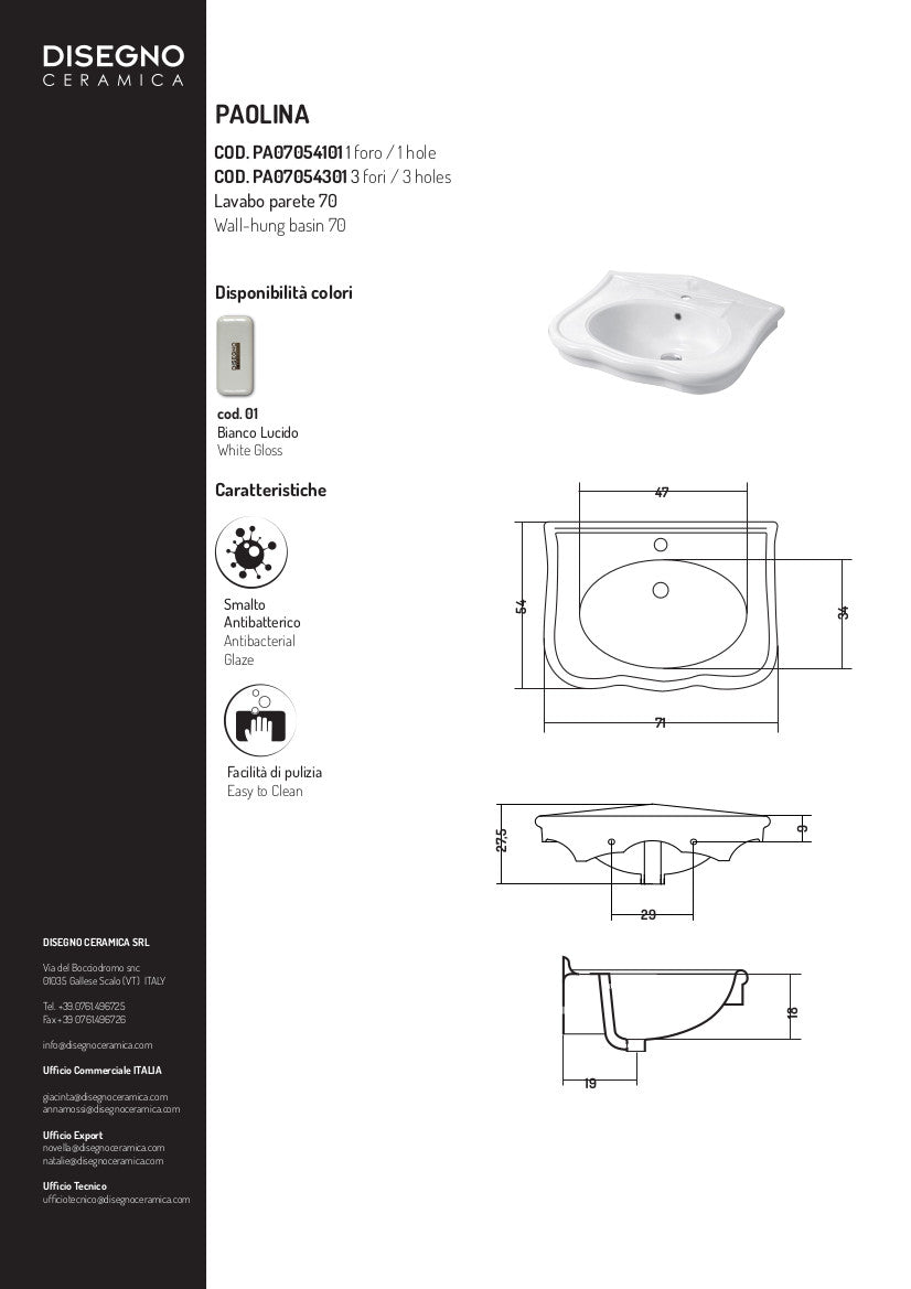 Lavabo suspendu Paolina 70 cm