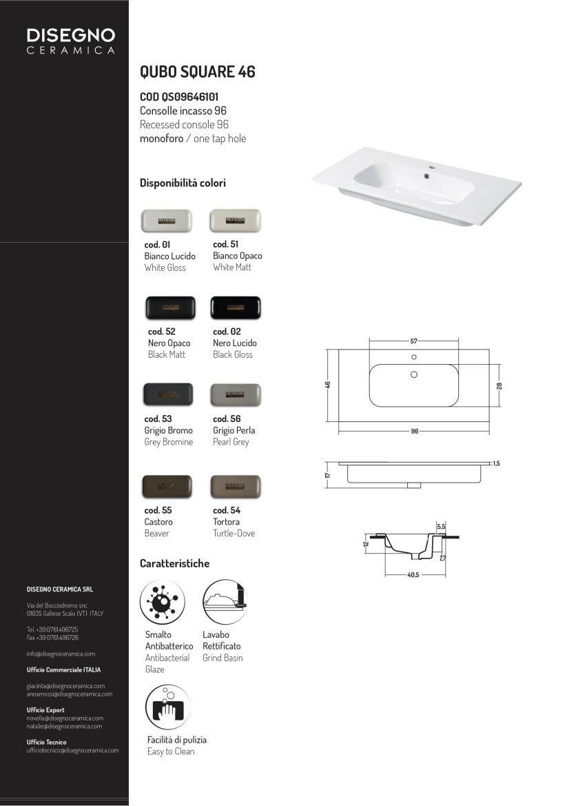 Consolle da incasso cm 96x46 Qubo Square 46