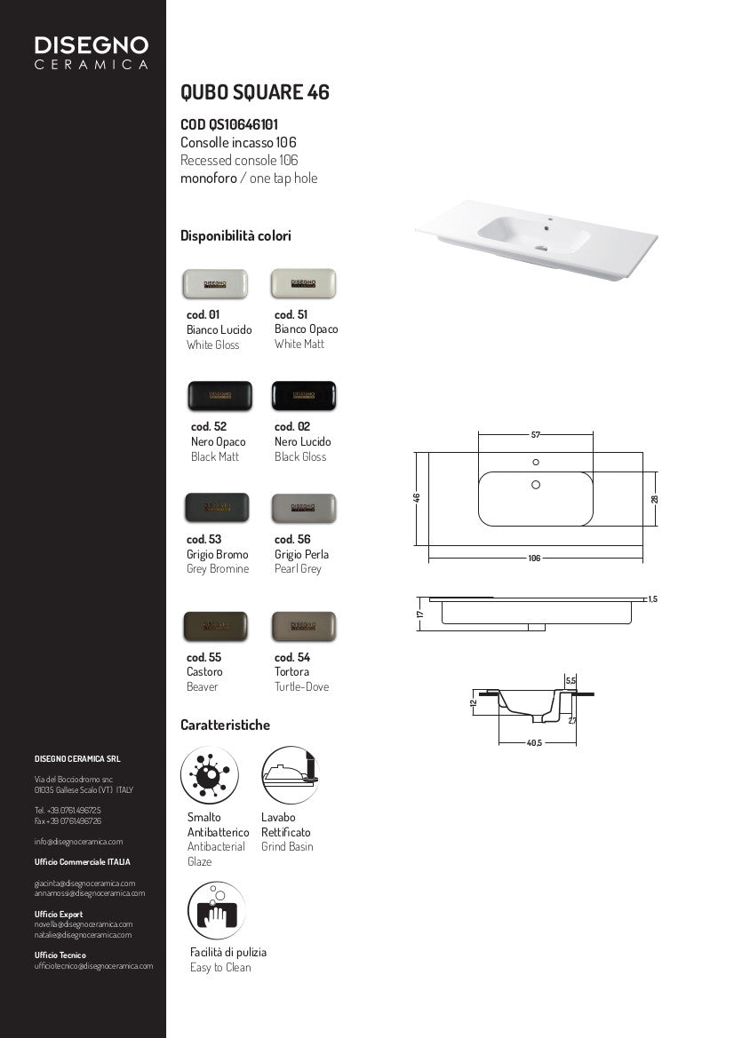 Consolle da incasso cm 106x46 Qubo Square 46