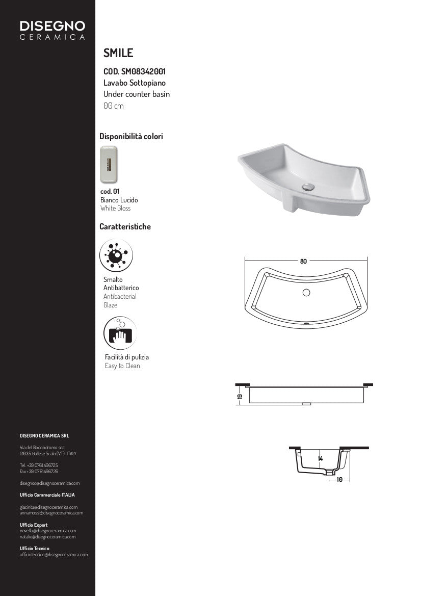 Lavabo Sottopiano cm 80 Smile