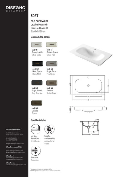 Évier encastré 81 x 46 x h 16,8 cm Soft