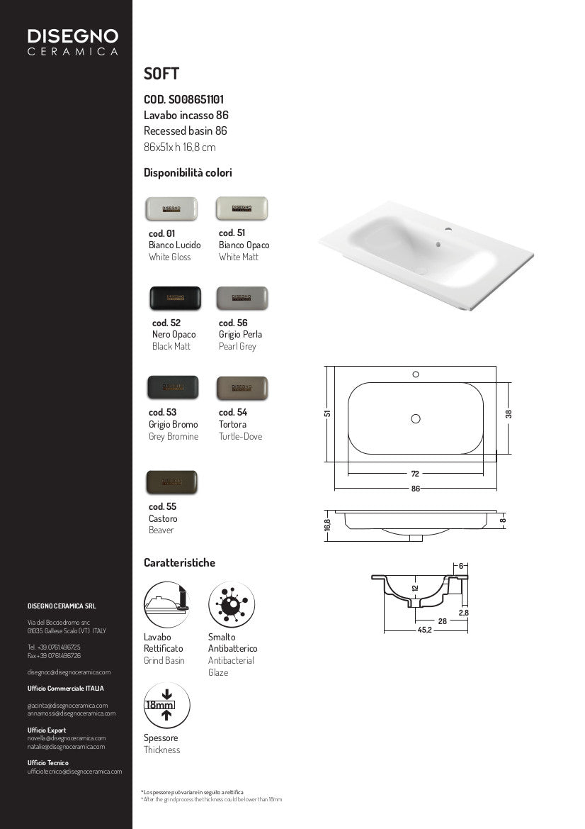 Lavabo encastré 86 x 51 x h 16,8 cm Soft