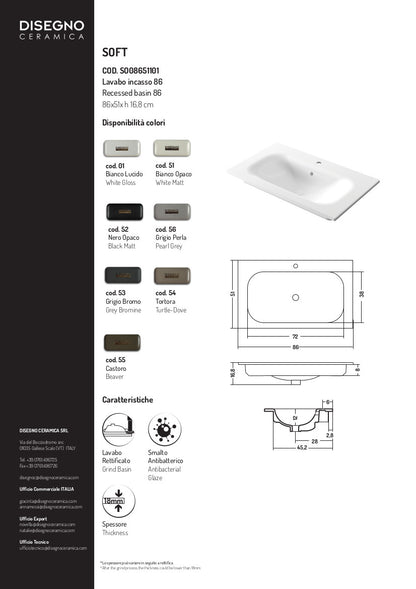 Lavabo encastré 86 x 51 x h 16,8 cm Soft