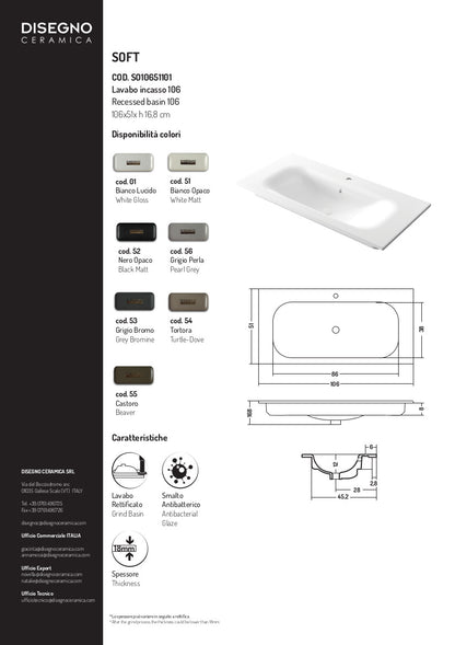 Lavabo encastré 106 x 51 x h 16,8 cm Doux