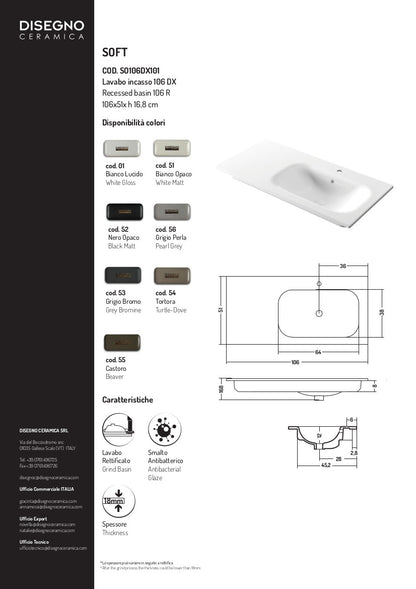 Lavabo encastré avec vasque à droite 106 x 51 x h 16,8 cm Soft