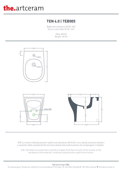 Bidet mural dos à dos 36x52 cm Ten 4.0