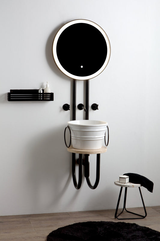 CADRE EN MÉTAL AVEC MIROIR ET ÉTAGÈRE EN MARBRE