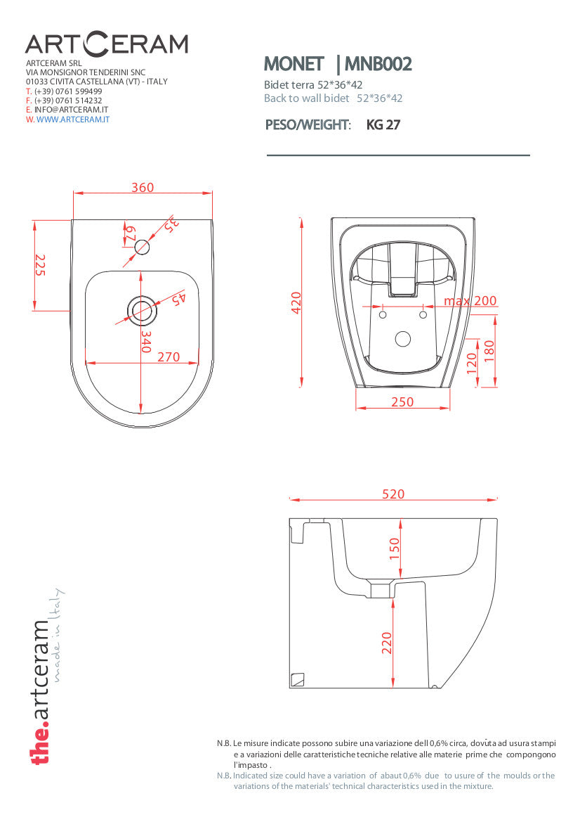Bidet terra filomuro Monet