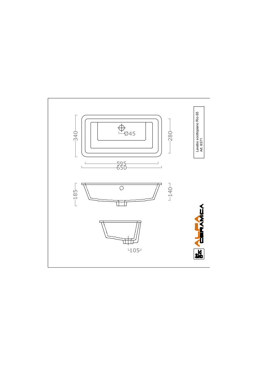 Lavabo Sottopiano cm 65x34 Rio