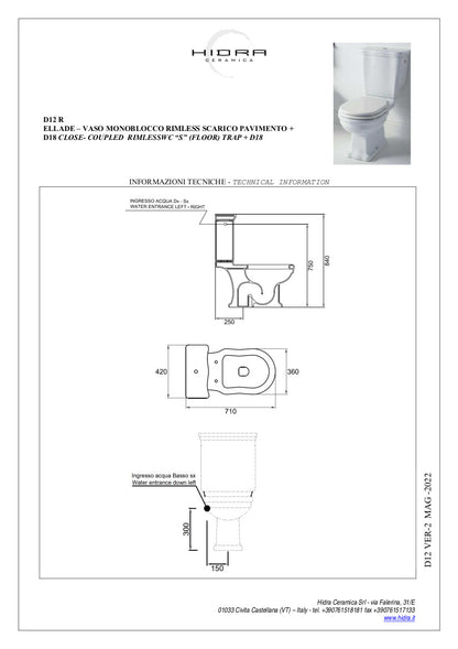 Vaso monoblocco senza brida Ellade