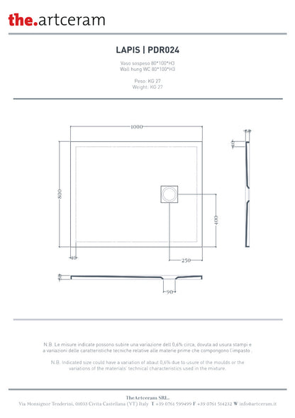 Piatto doccia 100x80 H3 Lapis