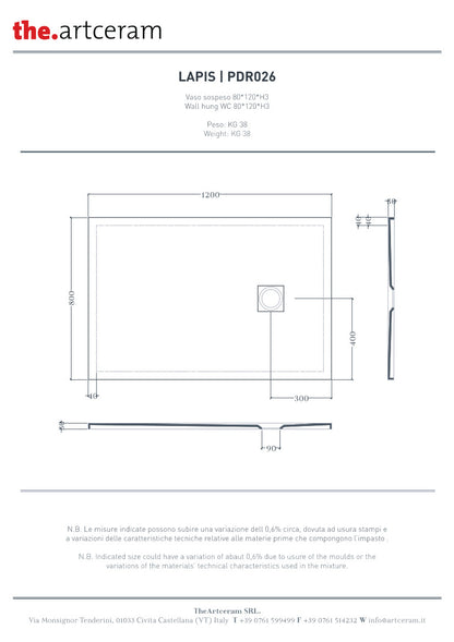 Piatto doccia 120x80 H3 Lapis