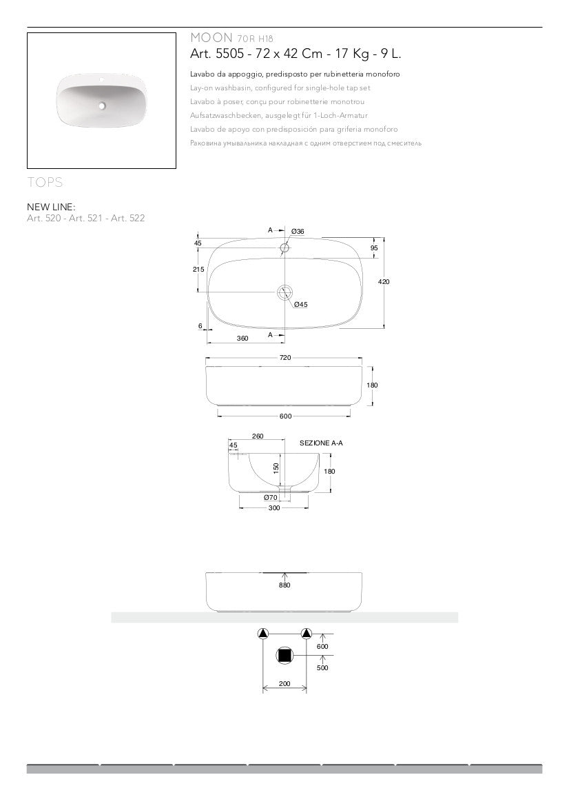 Lavabo da appoggio con foro Moon