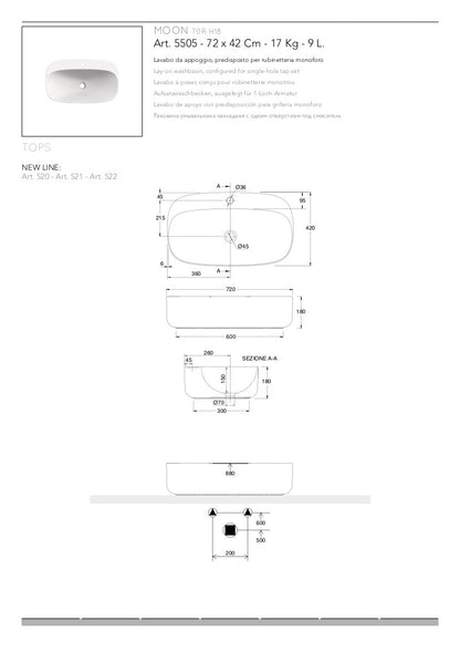 Lavabo da appoggio con foro Moon