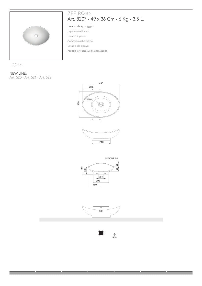 Lavabo da appoggio Zefiro