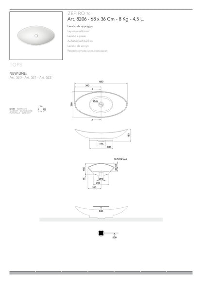 Lavabo da appoggio Zefiro