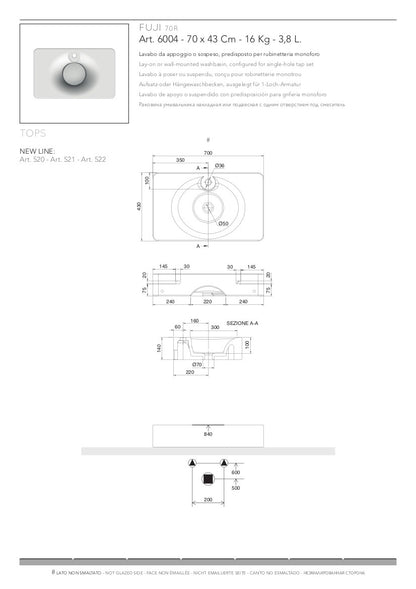 Lavabo appoggio/sospeso Fuji con foro