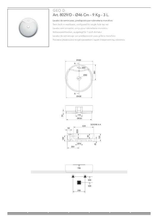 Lavabo semincasso Geo Thin-Line