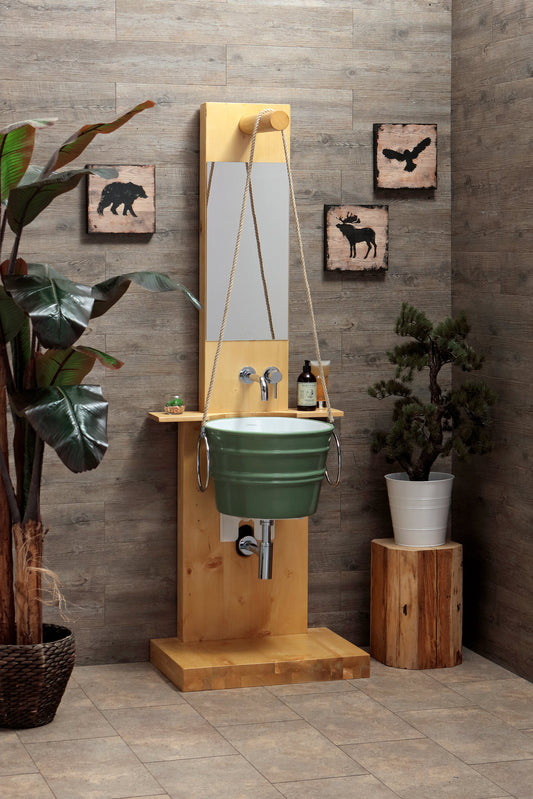 STRUCTURE DE PLANCHER EN BOIS AVEC MIROIR ET BAIGNOIRE