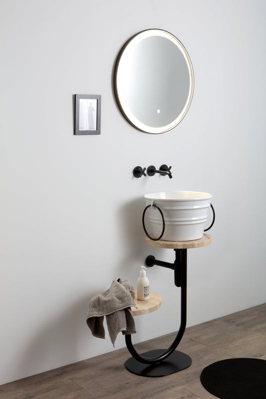 Tabouret à structure métallique et plateau en marbre