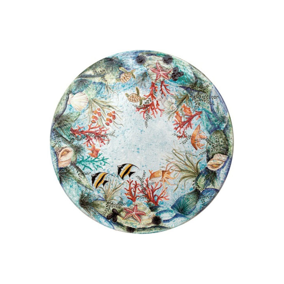 Table ronde en pierre de lave bleu océan