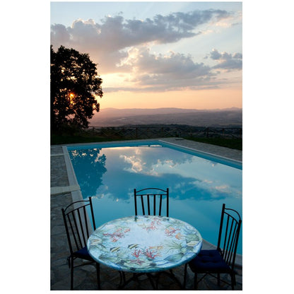 Table ronde en pierre de lave bleu océan