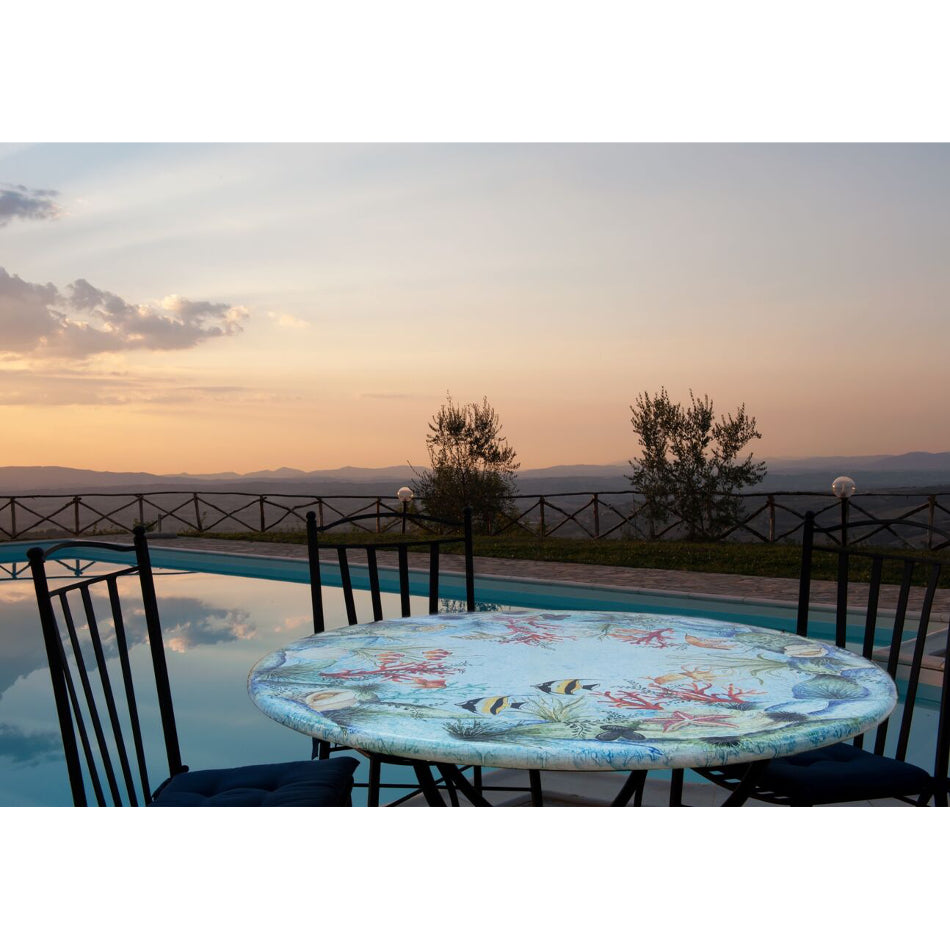 Table ronde en pierre de lave bleu océan