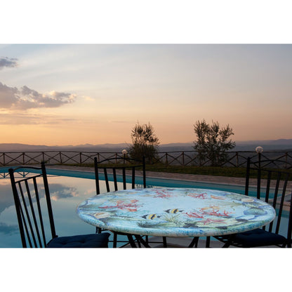 Table ronde en pierre de lave bleu océan